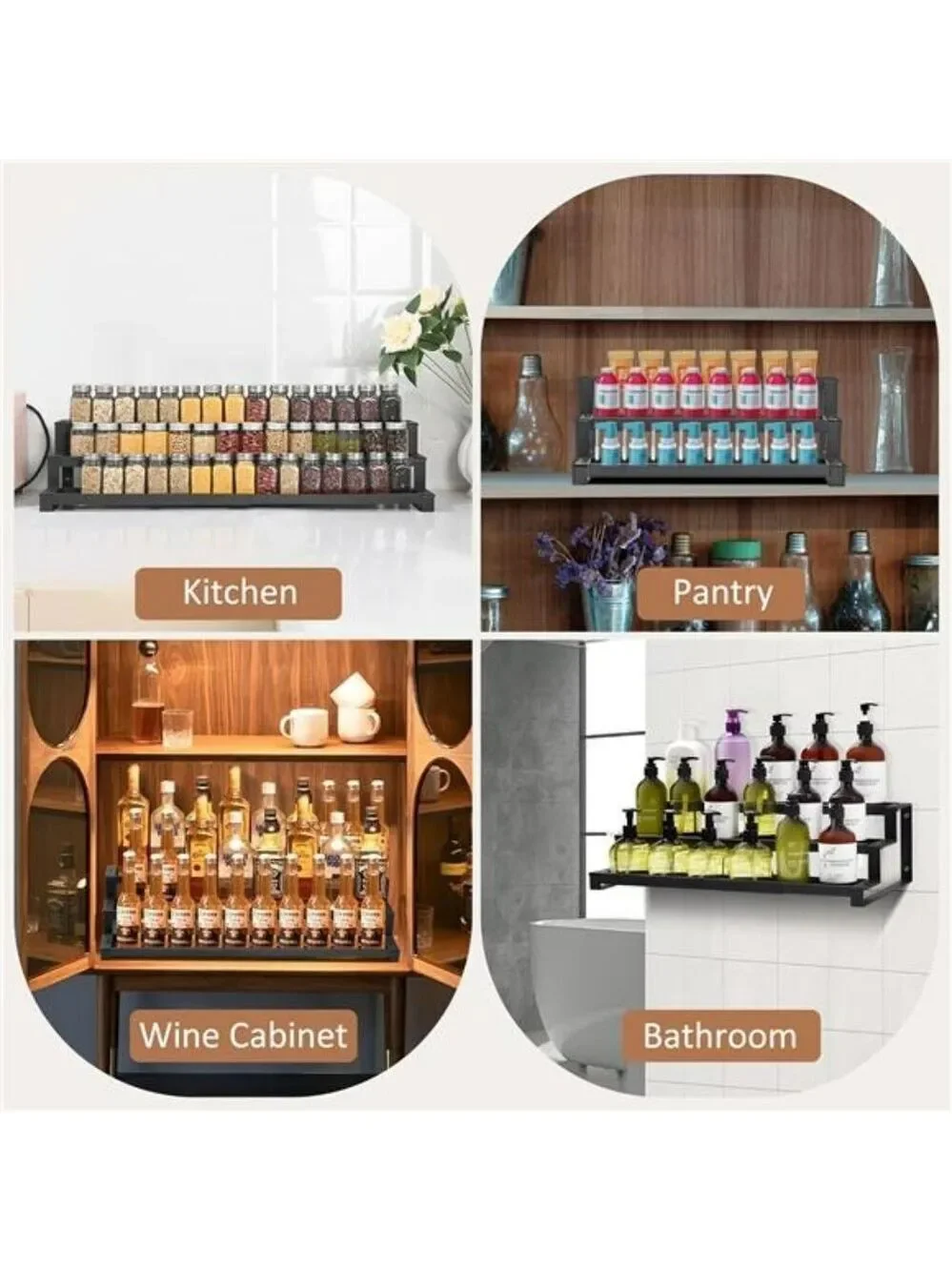 expandable spice rack organizer 3 tier metal cabinet pantry shelf seasoning hold